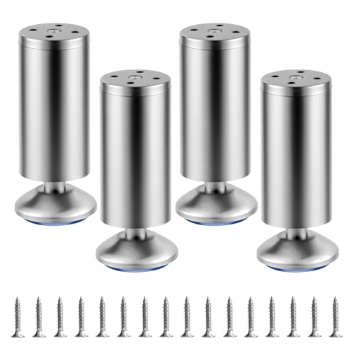 4 PcsPatas para Muebles Regulables, 15cm Patas Regulables para Muebles, Pies Niveladores Ajustables 0-15mm, Patas Nivelador de Acero Inoxidable para Mesa Armario Sillas Sofá Escritorios Cama Pies