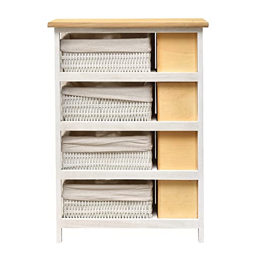 Rebecca Mobili Mehrzweckschrank aus Hoz Weidenkörbe, Badkommode Vintage, mit 8 Schubladen, Weiß, Griff Herzform – Maße: 71 x 51 x P 30 cm (HxLxB) - Art. RE4356