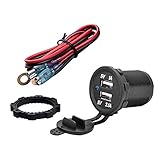 FICBOX Dual USB Charger Power Socket 12V 1A 2.1A Waterproof Dual 2 USB Port Power Socket Mobile GPS Charger Car Boat Motorcycle Marine Carvans Flush Mount With Wire