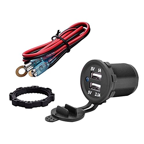 FICBOX Dual USB Charger Power Socket 12V 1A 2.1A Waterproof Dual 2 USB Port Power Socket Mobile GPS Charger Car Boat Motorcycle Marine Carvans Flush Mount With Wire