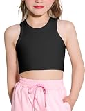 Hvididan Girls Sports Bra Racerback Crop Tank Top for Kids High Neck Sleeveless Athletic Dance Top Teen Black...