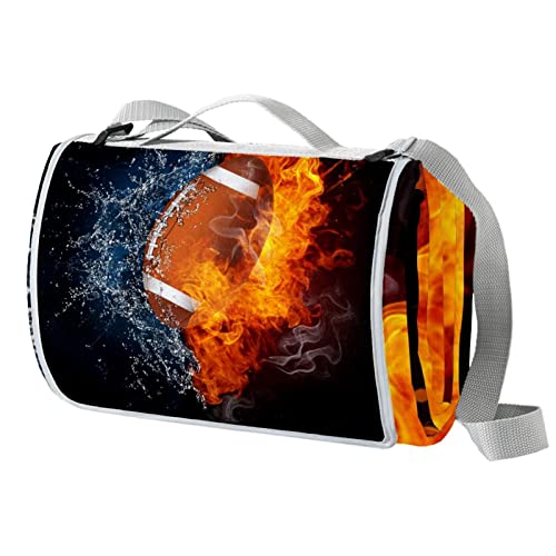 Pallina da rugby Fuoco Sport Impermeabile Outdoor Picnic Coperta Pratico Picnic Mat Tote per Spiaggia Campeggio Escursioni, Pieghevole