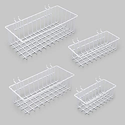 Daanxw Heavy Duty Pegboard Baskets of 1/4 inch,1/4 inch Pegboard Accessories,Pegboard Basket Set (4pcs) (White Light-Duty)