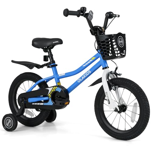 Image of Olakids Kids Bike, 12 14 16 18 Inch Toddlers Bike with Training Wheels Basket Adjustable Seat and Handlebar, Handbrake and Coaster Brake, Children's Bicycle for Boys Girls 3-8 Years Old