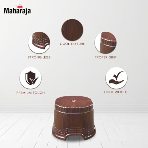 Image of MAHARAJA Neo Plastic Sitting Stool for Indoor Or Outdoor | Kitchen & Living Room (Teakwood, Pack of 4 (10 inch))