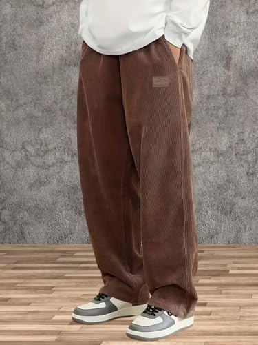 Image of Samfor Men's Comfortable Baggy Corduroy Pants | Relaxed Fit Stretch Waist Trousers for Everyday Wear | Casual Trouser for Man