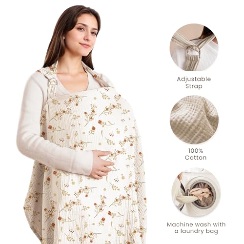 Image of Konssy Muslin Nursing Cover Up for Breastfeeding with Rigid Hoop