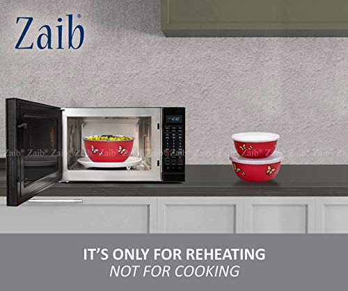 Image of Zaib Stainless Steel Microwave Safe Euro Mixing Bowl Set with Lid | Pack of 3 (14cm,16cm,18cm) | 500ml, 750ml, 1250ml | Snap-Fit White Lid (Red Butterfly 3)