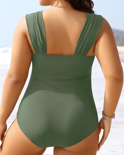 Image of Aqua Eve Womens Plus Size One Piece Swimsuit- Tummy Control Bathing Suit Full Coverage Swimwear