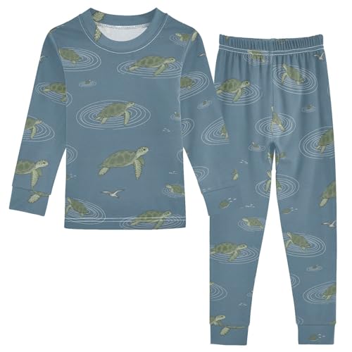 Pajama Sets Long Sleeve Turtles Swimming in Blue Water Soft Comfy Sleepwear 2 Piece PJS 3-8T