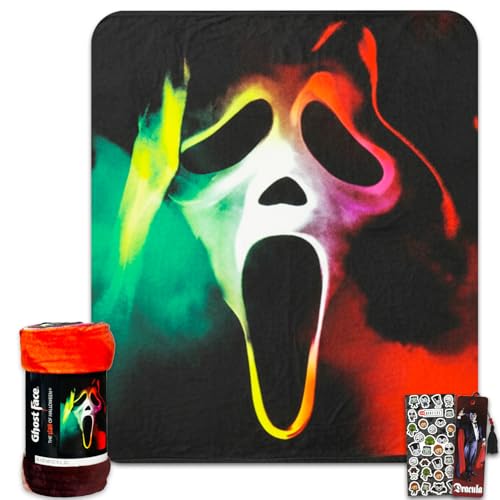 Ghost Face Fleece Blanket Set - Bundle with Horror Movie Scream Soft Blanket Plus Stickers More for Kids Adults Teens | Cozy Ghostface Throw Blanket 45 x 60