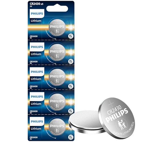 Philips CR2430 3v Lithium Coin Battery 5 Pack CR2430 Battery | 10 Year Shelf Life | Leak-Proof | Mercury-Free | Ideal for Sensors Smart Remotes Car Key Fobs Watches Security Systems.