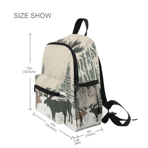 Toddler Backpack for Girls Boys, Winter Moose Travel Bookbag with Name Tag Mini, 3-8 Years4