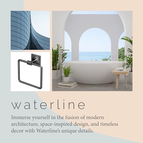 Image of Gatco 5582MX Waterline Towel Ring | Modern Hand Towel Holder for Bathroom | Stylish Decorative Hardware, Heavy Duty Metal, EZ Ancor Mounting | Matte Black