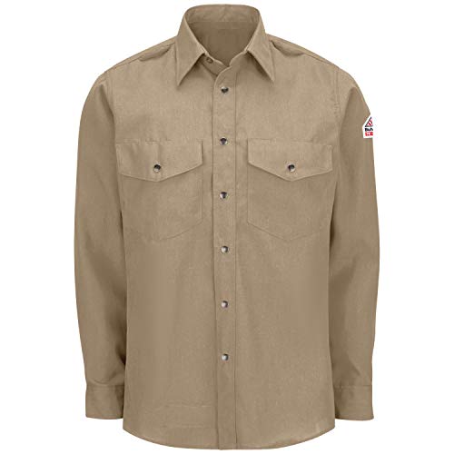 41RUA3Y zBL. SL500 Bulwark FR Mens Flame Resistant 4.5 Oz Nomex Iiia Snap-front Uniform Shirt, Tan, X-Large US