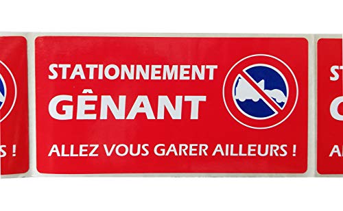 30 étiquettes STATIONNEMENT GENANT pour véhicule mal garé - Format 50 x 100 mm - Stickers autocollant