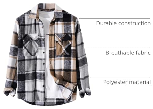 Image of ZAFUL Unisex Plaid Flannel Shirt Jacket Button Down Long Sleeve Pocket Coat Outwear | Mens Fall Clothes Lightweight Long Sleeve Button Down Flap Pocket Jacket Tops for Fall&Winter 2026