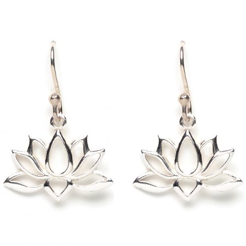 Open Design Lotus Blossom Flower Dangle Earrings in Sterling Silver, 7224