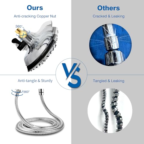 Shower Head with Handheld High Pressure: INAVAMZ Hand Held Shower Head & Rain Shower Head 2-IN-1 Shower Head with 59" Rotatable Stainless Steel Hose, Shower Trim Systems by INAVAMZ - Image 5