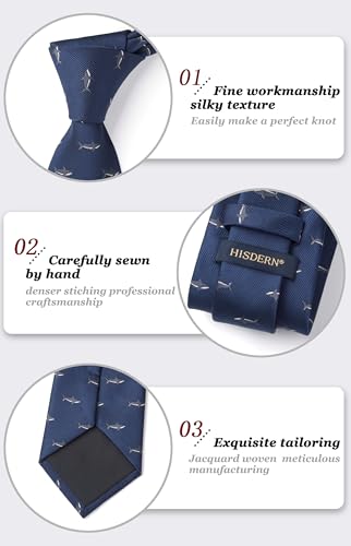 Image of HISDERN Ties for Men Classic Animal Tie and Pocket Square Set Jacquard Woven Silk Neckties Handkerchief Wedding Party