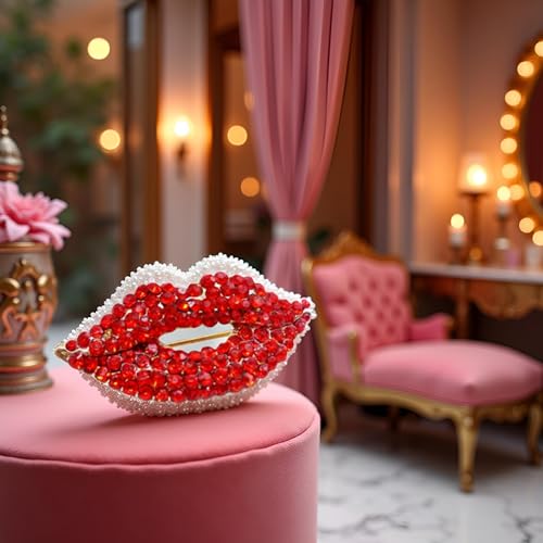 Image of 1Pc Red Small Crystal Lip Kiss Brooches Pin Women Alloy Enamel Rhinestone Collar Corsage Jewelry Valentine's Day Gifts,Brooches and Pins,Small in Size and Light in Weight,Women's Brooches and Pins