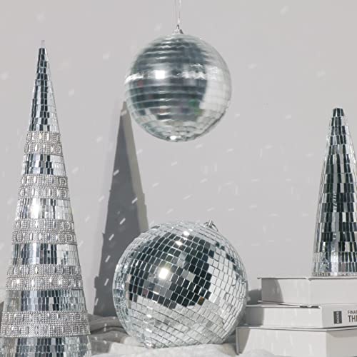 Bola espejada plateada de 8 pulgadas (20 cm), ligera, para fiestas, discotecas, decoración de hogar y festivales miniatura 4