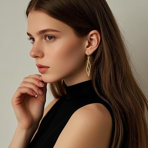 Gold Dangle Earrings 14K Gold Earrings for Women Dangling Earring Sleek Minimalist Twisted Lines Drop Earring for Women Trendy2