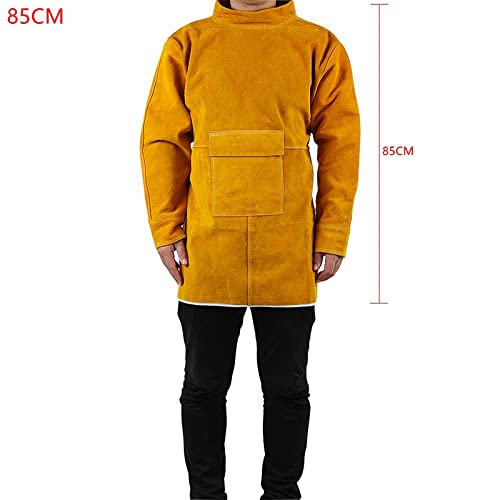 Grembiule da lavoro in pelle bovina, per saldatura, indumenti protettivi resistenti al calore e al fuoco, per saldatori, abbigliamento da saldatura, grembiule con maniche (85 cm)