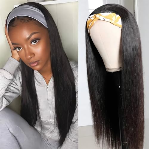 Image of ISEE Headband Wig Human Hair Glueless Straight Wig for Black Women 18 inch