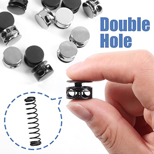 60Pcs Cord Locks For Drawstrings Heavy Duty Metal Cord Lock Stopper Ends Black Silver Gunmetal Double Hole Spring Stop Toggle Fastener Adjustable Buckle Locks For Paracord Shoelaces Clothing Bags Mask #TOP2