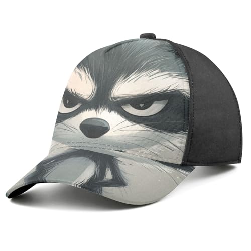 Sombreros unisex para correr estilo negro sólido y estampado de mapache gris animado para deporte