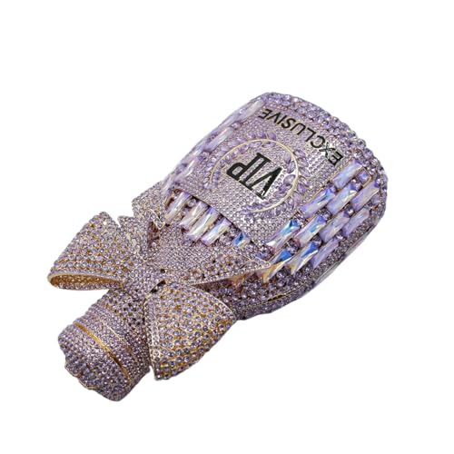Image of UMREN Women Champagne Bottle Rhinestone Evening Bag Sweet Bow Diamond Clutch Purse Crystal Handbag for Party Cocktail