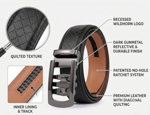 Image of WildHorn Men's Genuine Leather Belt for Men| Premium Auto-Lock Buckle | Adjustable up to 48 inch | Formal & Casual Wear | Micro-Adjust Fit | Stylish Gift Box Included
