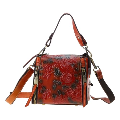 Sac à main vintage en cuir marron avec motifs floraux gravés élégants