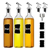 GMISUN Olive Oil Dispenser Bottle, Oil and Vinegar Cruet Set with 17oz/500ml Cooking Oil Container Glass Carafe, Oil Pourer Spout, Funnel and Labels, 3Pack, Clear
