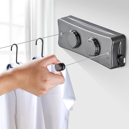 室内物干し 物干しワイヤー 洗濯物干しワイヤー - XIAONIU 耐荷重40kg 全長5.1M 部屋壁掛け 自由伸縮可能 二倍物干し 部屋干し ステンレス 防水 防錆 梅雨対策 省スペース 取り付け簡単 日本語説明書付き MS ポリマーシーラント付き ワ