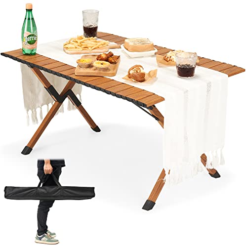 Fragess Low Picnic Table For Sitting On The Floor, 3Ft Portable Picnic Table With Carry Bag And Tablecloth, All-Purpose Roll Up Beach Table With Wood Grain, Foldable Picnic Table For Camping, Party #TOP7