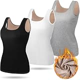Breathffy 3 Pcs Women Thermal Tank Top - Loose Fit Plus Size Thick Warm Sleeveless Warm Fleece Lined Camis Underwear Top Base Layer (Black,White,Gray,Medium)