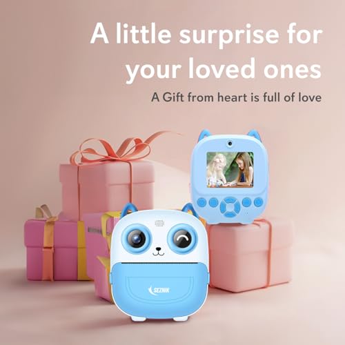 Image of SEZNIK Mini Camera Printer, Click Photo Print, Inkless, Bluetooth HD Print, Android, iOS. Instant Print (Neo-Blue)