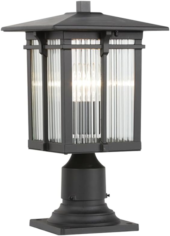 Outdoor Post Light 15.75In Modern Black Pillar Lights With Clear Glass Column Lamp Exterior Waterproof Gate Pedestal Lighting Stone Bollard Lighting Fence Deck Caps Lantern For Porch Mailbox Pier Lamp
