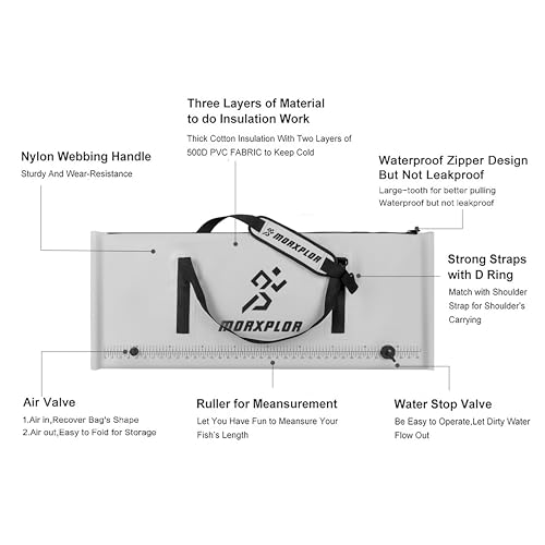 MORXPLOR Bolsa térmica térmica para pesca de 102 x 43 cm, bolsa térmica para matar peixes com válvul