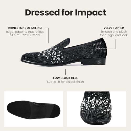 Image of Amali Men's Embellished Velvet Tuxedo Loafers, Smoking Slippers