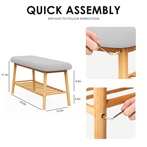 Bamworld Shoe Bench With Storage Bamboo Entryway Bench With Cushion Seat Storage Benches For Bedroom Living Room Indoor(Nature) #TOP1