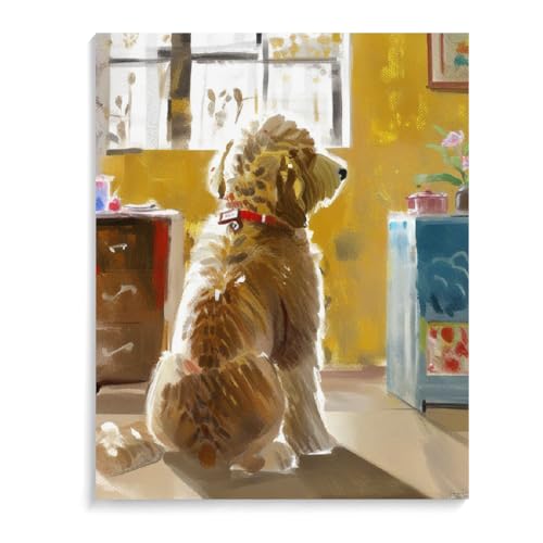 Paint by Numbers Goldendoodle Dog DIY Acrylic Painting Kit with Brushes Pigment Oil Painting Artwork Adults Beginners Wall Decor 20x24inch(50x60cm) Frameless
