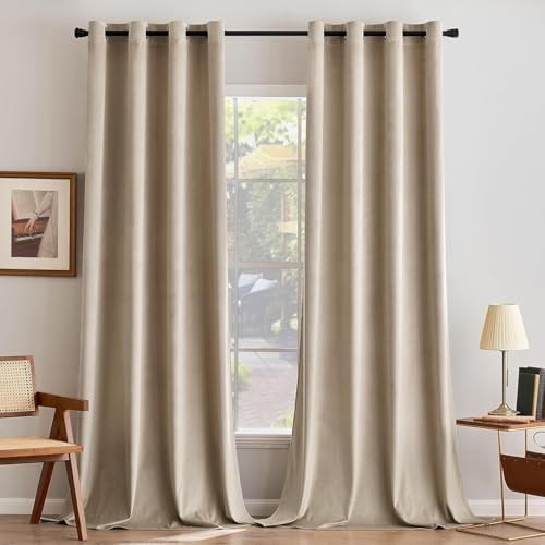 MIULEE Cortinas Terciopelo Beige Salon Modernas 2 Piezas, Lujuriosas Cortinas de Terciopelo Suave Semiopacas con Ojales, Cortina Termicas Aislantes Frio Anti Luz Invierno Ventana Cortina Dormitorio