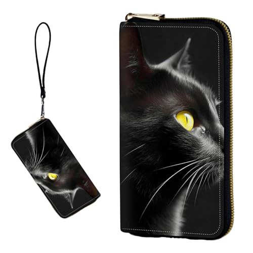Women's RFID Blocking Wallet PU Leather Slim Bifold Wristlet Clutch with Large Capacity,16 Card Slots & Zipper Coin Purse Pocket Ladies Travel Purse Wristlet,Black Cat