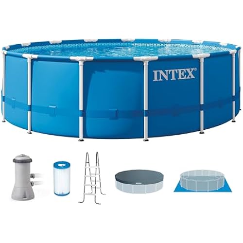 Intex Metal Frame 15ft x 48in Round Above Ground Swimming Pool Set w/Pump