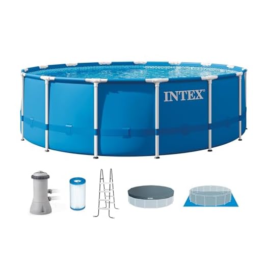 INTEX 28241EH 15ft x 48in Metal Frame Above Ground Pool: Includes 1000 GPH Krystal Clear Cartridge Filter Pump – Removable Ladder – Debris Cover – Ground Cloth – 4400 Gallon Capacity