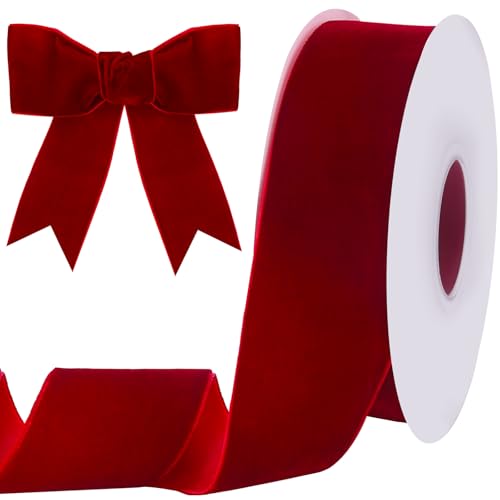 Tsorode 10 Yards Red Velvet Ribbon 2 Inch for Christmas Tree Reds Velvet Christmas Ribbon for Gift Wrapping Crafts Bow Wreath Holiday Decorations (Red)