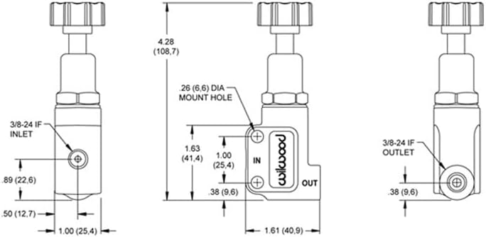 Wilwood 260-10922 Proportioning Valve with Compact Knob, 3/8-24 IF Inlet & OutleT